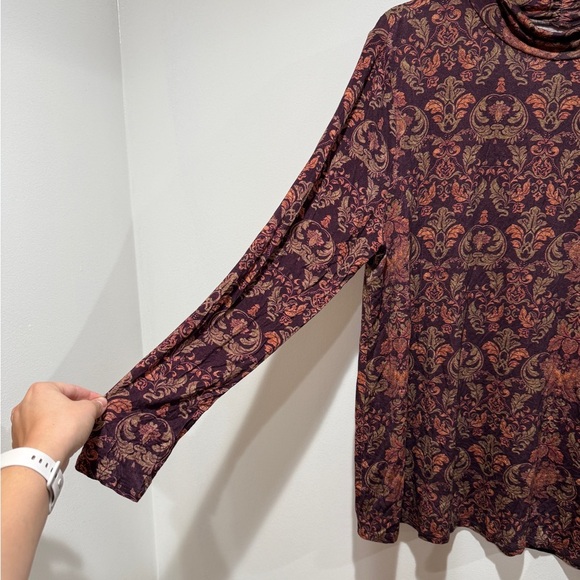 Soft Surroundings Chloe Paisley Print Turtleneck Top XLarge Maroon Orange Jersey - Picture 5 of 8